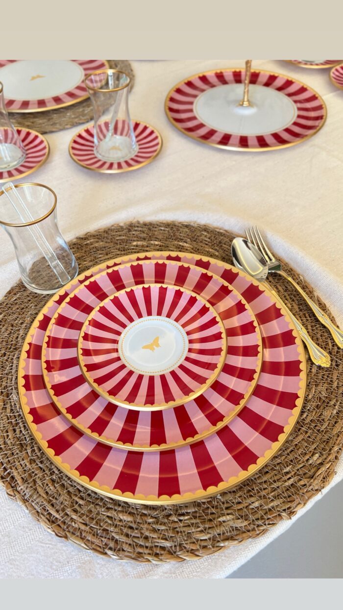 21 Parça Pink Candy Çay Servis Takımı - 3 Lü Kayık Dahil - Görsel 1