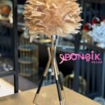 3 Ayaklı Tüylü Abajur Bej