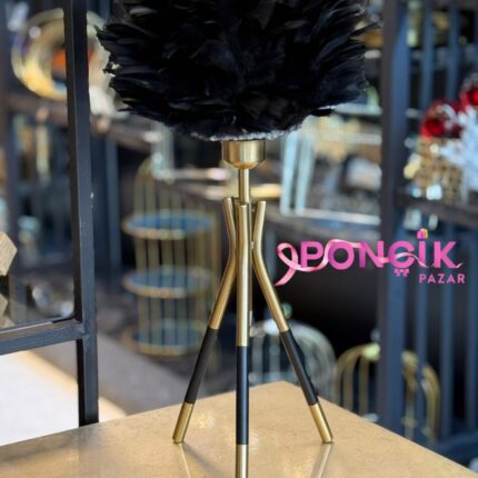 3 Ayaklı Tüylü Abajur Siyah