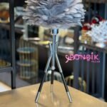 3 Ayaklı Tüylü Abajur Gri