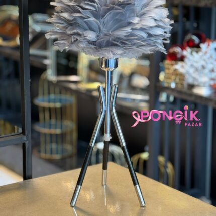 3 Ayaklı Tüylü Abajur Gri