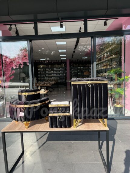 Çizgili 2 li Gelin Çeyiz Sandığı ve 3 lü Çamaşır Sepeti Seti---Siyah