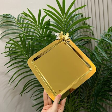 6 Adet Gold Kelebek Kare Tepsi