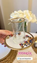 6 Kişilik Beyaz Çiçek Çay Takımı- KAŞIK DAHİL DEĞİLDİR - Görsel 2