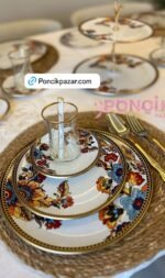 30 Parça Beyaz Çiçek Çay Pasta Servis Takımı Kurabiye Hariç (kaşık dahil) - Görsel 3