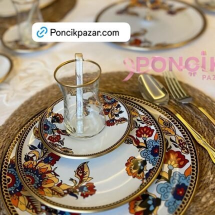 24 Parça  Çay Pasta Beyaz Çiçek Takımı - Kaşık Dahil