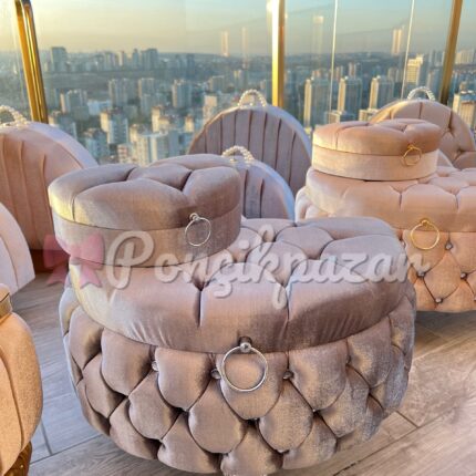 D model Kapitoneli Çeyiz Sandığı Gri