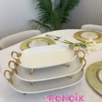 3 Boy Porselen Sunumluk Gold