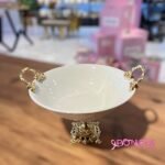 Zamak Ayaklı Porselen Salata Kasesi Gold