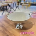 Zamak Ayaklı Porselen Salata Kasesi Gümüş