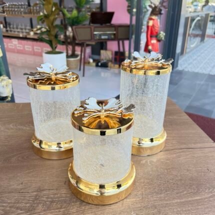 3’Lü Çatlamalı Kavanoz Gold