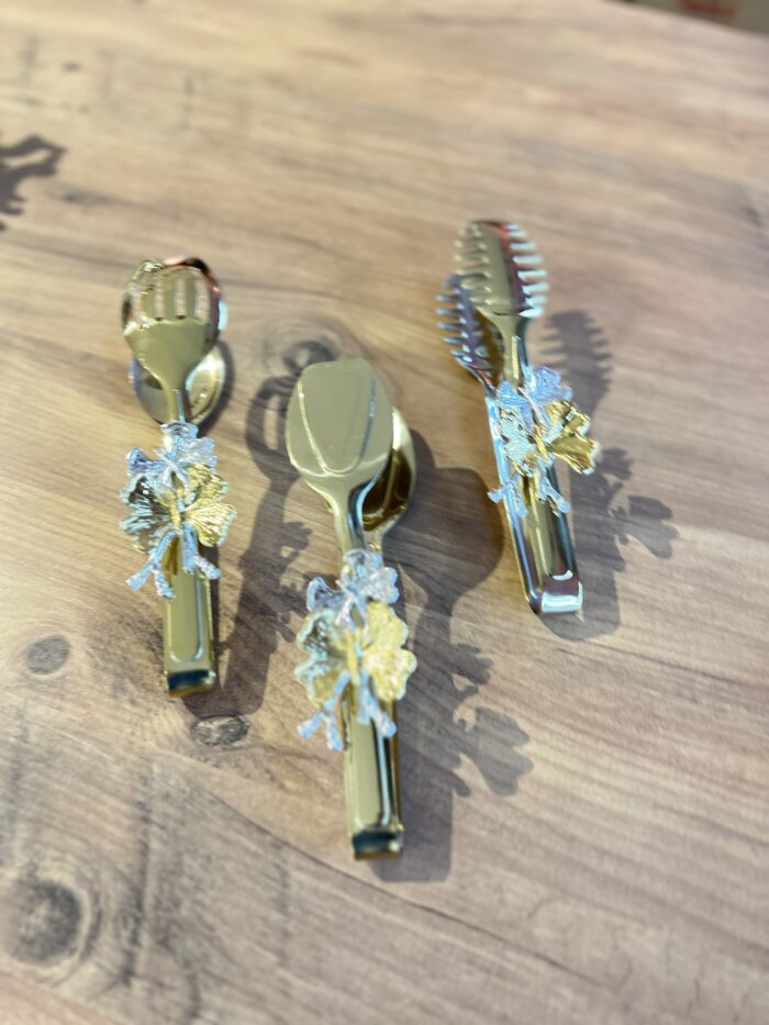 8 Parça AVANGARDE Gold Kelebekli Servis Seti ve Maşa Seti - Görsel 2