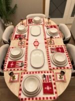 26 PARÇA ** KIRMIZI ŞERİTLİ  **PORSELEN  YEMEK TAKIMI.. - Görsel 4