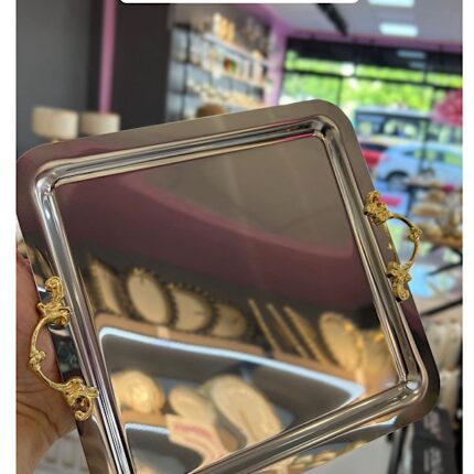 6 Adet Çift Tutmalı Gold Renk Tepsi