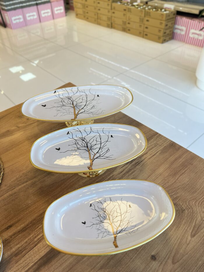 3 lü Ağaç Model Ayaklı Kayık Sunumluk - Görsel 2