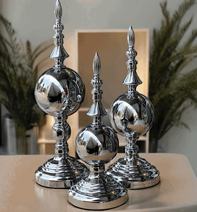 3’lü Metal Alem Şamdan Gümüş