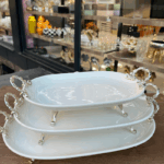 3 Boy Porselen Sunumluk Gümüş