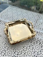 1 Adet Çift Tutmalı Üzümlü Gold Renk Tepsi - Görsel 6