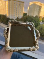 1 Adet Çift Tutmalı Üzümlü Gold Renk Tepsi - Görsel 2