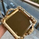 1 Adet Çift Tutmalı Üzümlü Gold Renk Tepsi