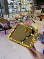 6 Adet Çift Tutmalı Gold Renk Tepsi
