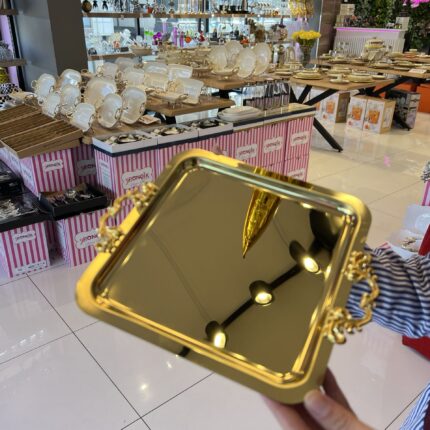 6 Adet Çift Tutmalı Gold Renk Tepsi