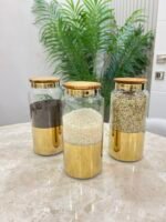 3 adet Bambu Kapak Saklama Kabı - Gold