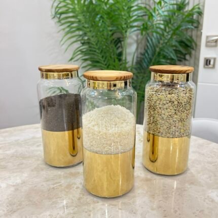 3 adet Bambu Kapak Saklama Kabı - Gold