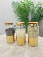 3 adet Bambu Kapak Saklama Kabı - Gold - Görsel 2