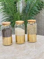 3 adet Bambu Kapak Saklama Kabı - Gold - Görsel 3