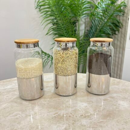 3 adet SİLVER Bambu Kapak Saklama Kabı - Gümüş