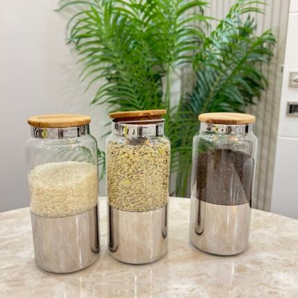 6 adet Bambu Kapak Saklama Kabı - Gümüş