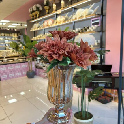 AYAKLI BAL ÇİZGİLİ CAM VAZO + 1 Demet Çiçek