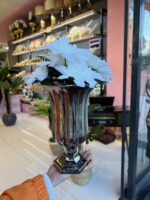 AYAKLI FÜME ÇİZGİLİ CAM VAZO + 1 Demet Çiçek - Görsel 5