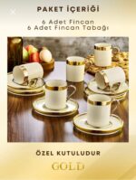 Altın Yaldızlı 6 Kişilik Porselen Fincan Takımı- Makinaya Atma Garantili - Görsel 2