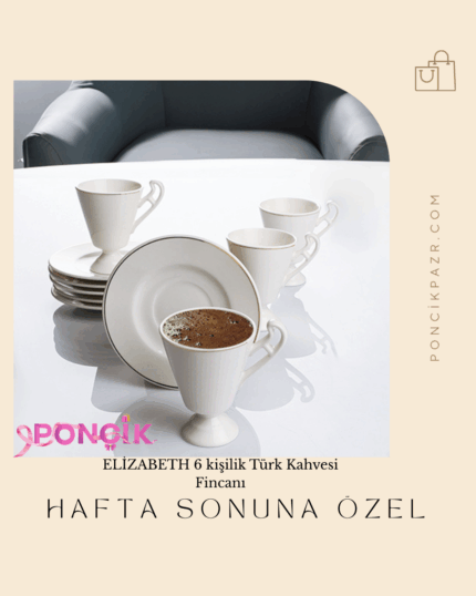 6 Kişilik Porselen Elizabethh White Fincan Seti