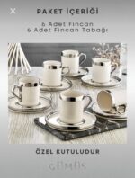 Platin Yaldızlı 6 Kişilik Porselen Fincan Takımı- Makinaya Atma Garantili - Görsel 2