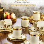Altın Yaldızlı 6 Kişilik Porselen Fincan Takımı- Makinaya Atma Garantili