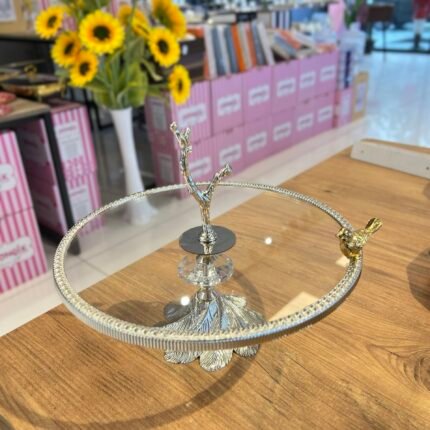 Kuşlu Ayaklı Üstten Kulplu Servis Silver