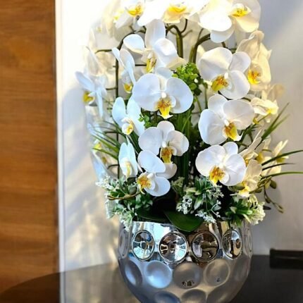 Gümüş Model Beyaz Orkide Yapay Çiçek
