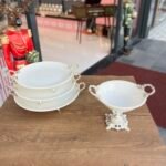 4 PARÇA YUVARLAK PORSELEN SUNUMLUK *Gümüş