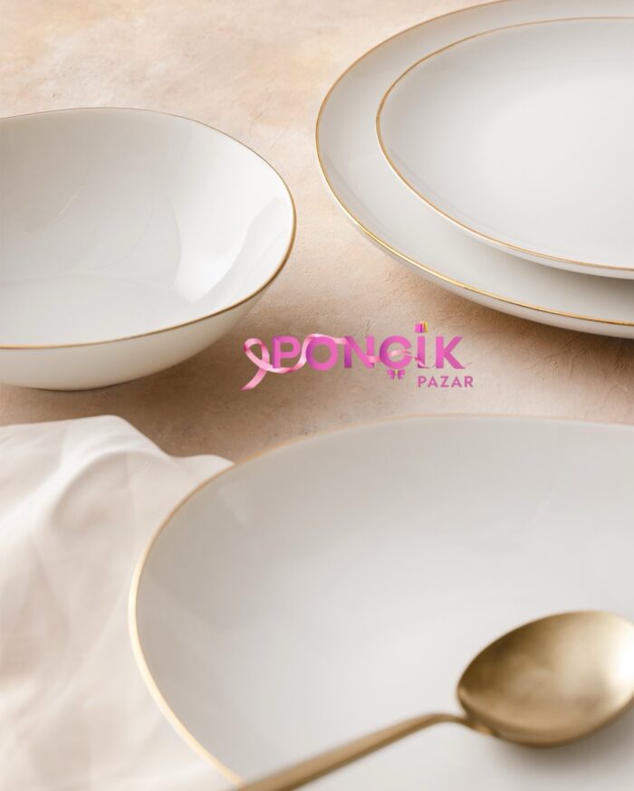 Trimo 6 Kişilik 24 Parça Yemek Takımı - Beyaz/Gold - Görsel 3