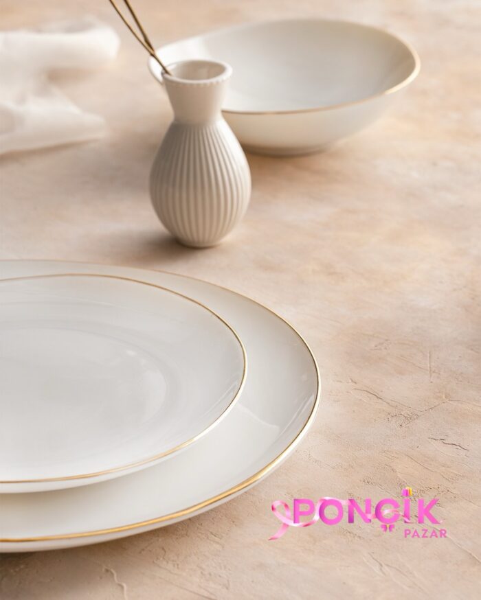 Trimo 6 Kişilik 24 Parça Yemek Takımı - Beyaz/Gold - Görsel 2