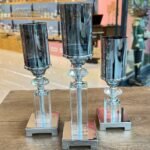 3’lü KRİSTAL KARE Şamdan Gümüş Renk