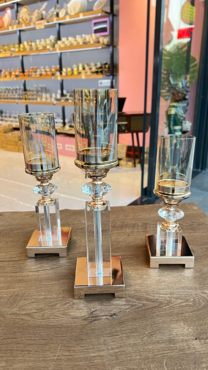 3’lü KRİSTAL KARE Şamdan Roze Gold Renk - Görsel 1