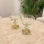 Zamak Ayaklı Gold Dondurmalık & İkramlık ÇİZGİ DESEN