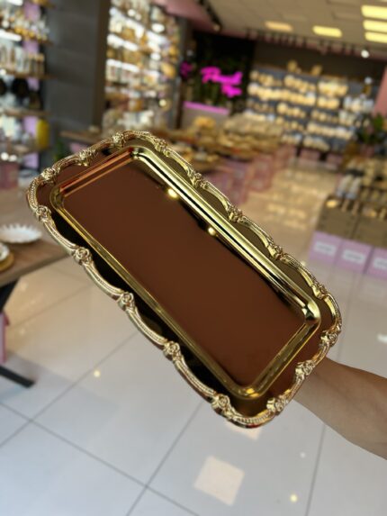 DİKDÖRTGEN GOLD ÇERÇEVELİ SUNUM TEPSİSİ 33*17 cm