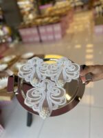 3’lü sunum Peçetesi Gümüş Dantel Taşlı