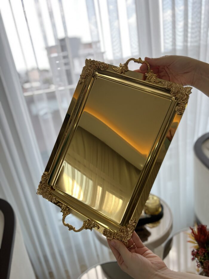 DİKDÖRTGEN GOLD  DEKORLU SUNUM TEPSİSİ 45 * 28 cm - Görsel 3