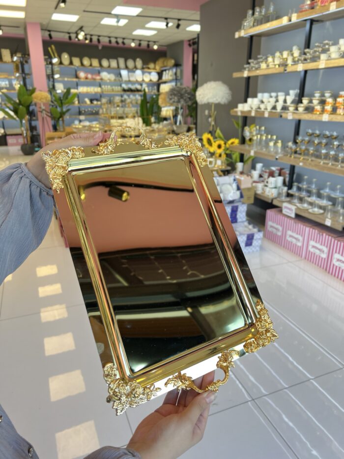 DİKDÖRTGEN GOLD  DEKORLU SUNUM TEPSİSİ 45 * 28 cm - Görsel 1